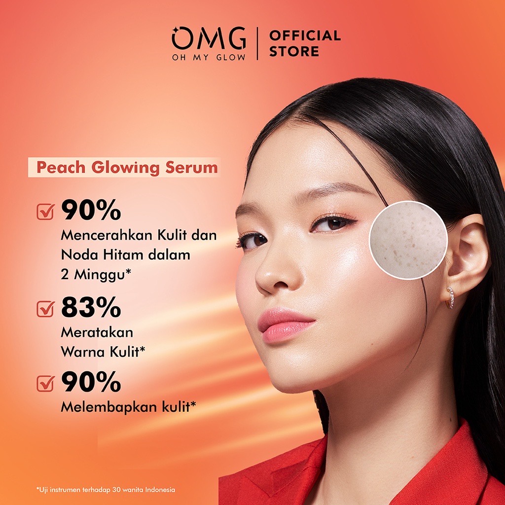 OMG Oh My Glow Peach Glowing Serum Indonesia / Serum Wajah 20ml / Peach Extract + Niacinamide 10% / Kulit Cerah Samarkan Noda Hitam Dalam 14 Hari / Mencerahkan Pencerah / Skincare Facial Care Muka / Series Glow Kit / Face Wash Toner Cream / Mugwort Acne