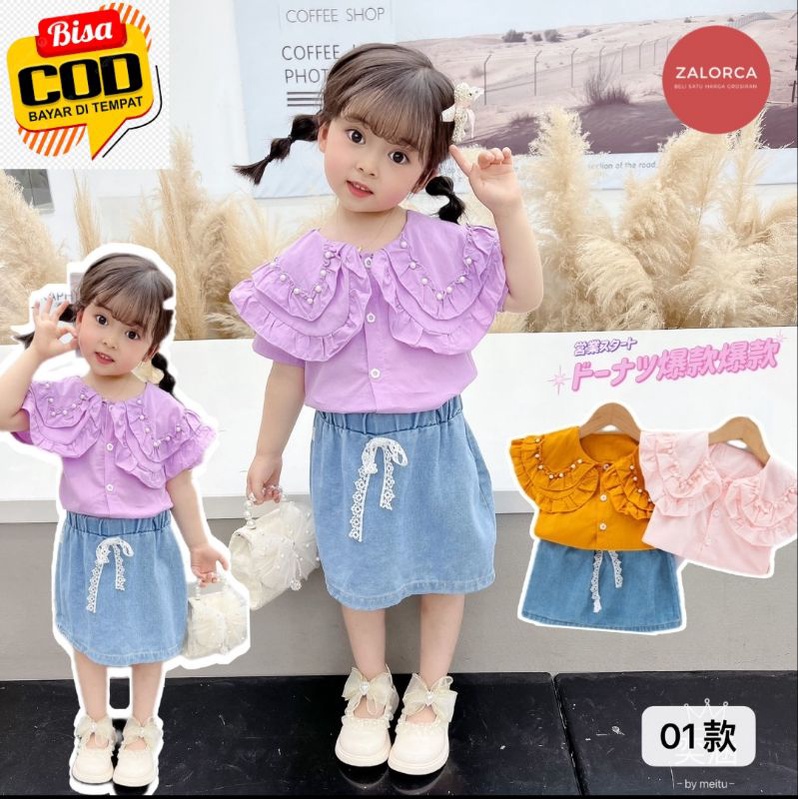 Setelan Baju Blouse Anak Perempuan Rok Mutiara Import