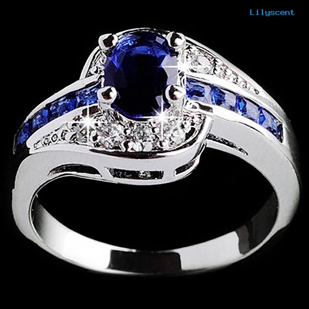 [LS] Cincin Elegan Anti Gores Bahan Alloy Berlian Imitasi Biru Cincin Untuk Liburan