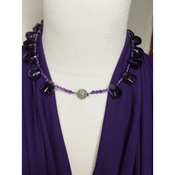 Kalung model batu kristal ungu ala kecubung/amethyst (preloved)