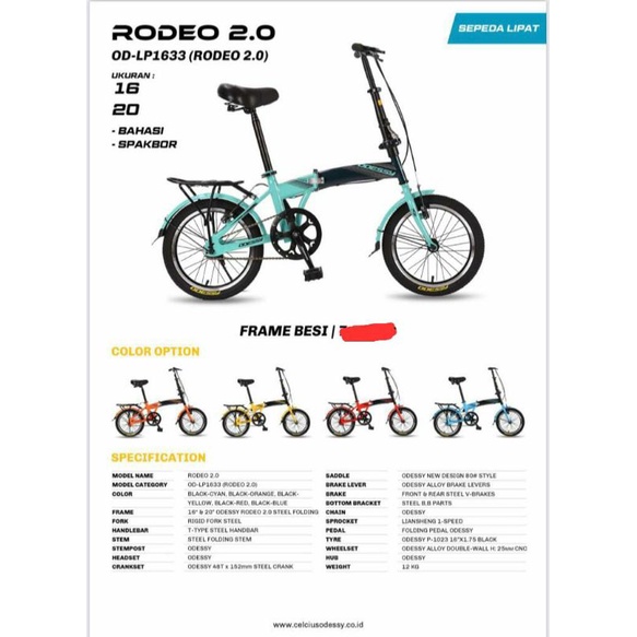 Sepeda Lipat 20 inch Merk Odessy Rodeo 2.0 Single Speed