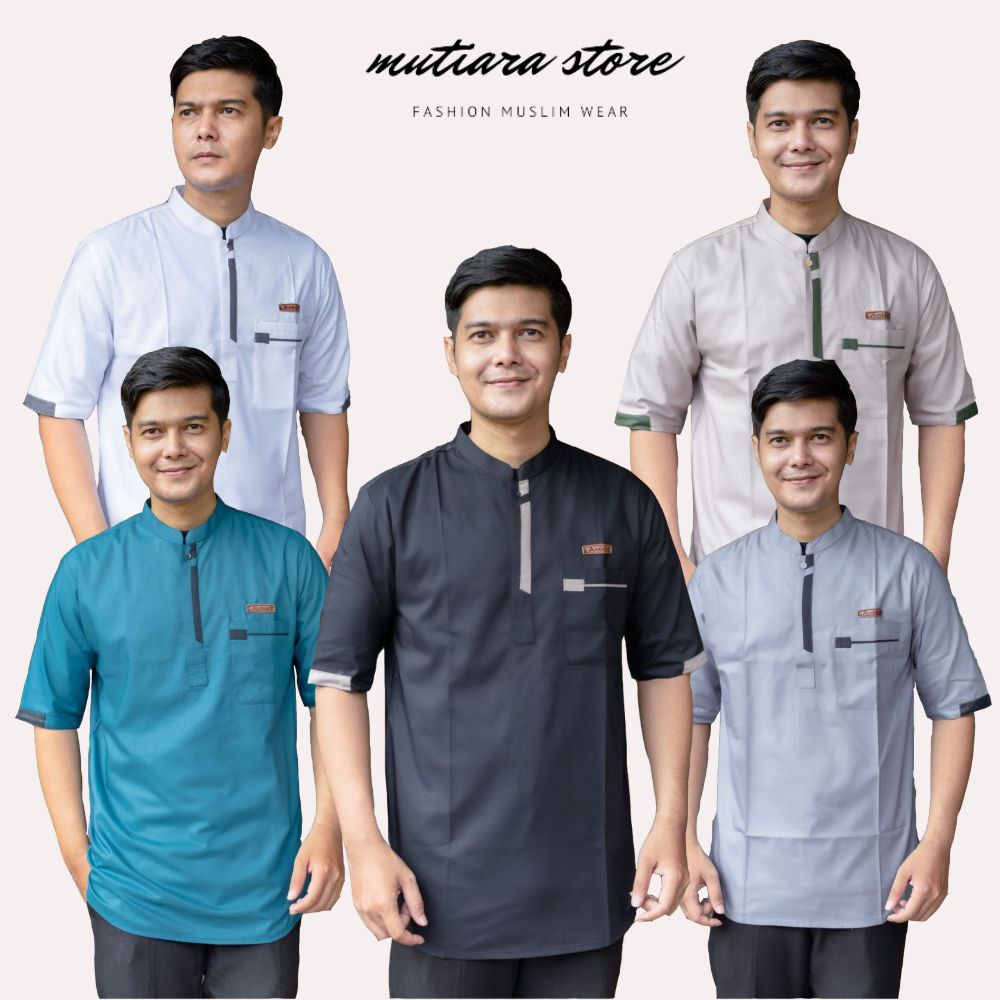 Baju Koko Kurta Pria Lengan Pendek Motif Arzad M L XL