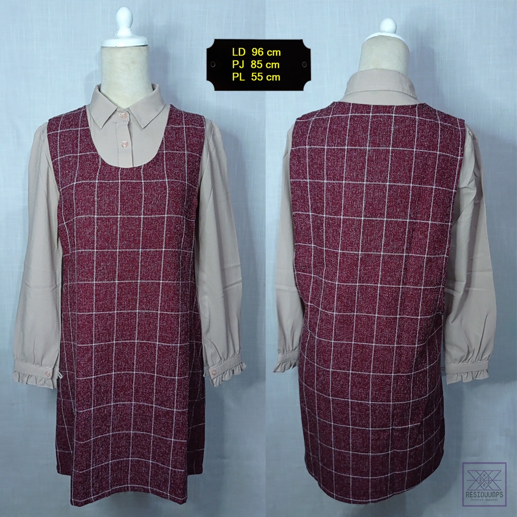 Preloved Dress Midi Outter Tartan Kotak-Kotak Maroon – Merek Ilook Room