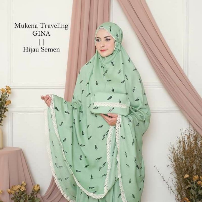 Mukena Cemara print | Mukena Rayon | Mukena Traveling | Free Bag