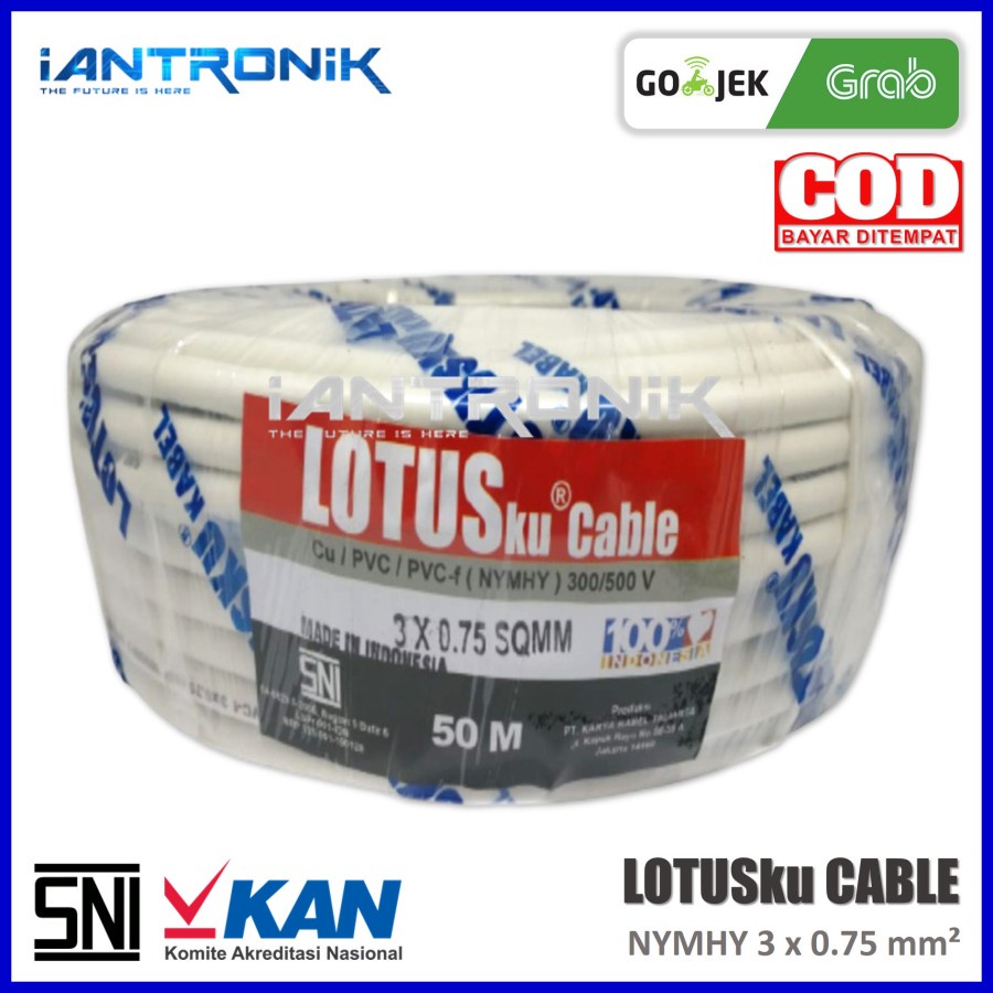 LOTUSku Kabel Serabut 3x0.75 mm 50M NYMHY Kabel Listrik Roll 50 M SNI