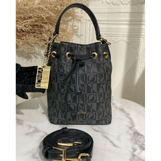 tas serut bonia original bucket bag monogram hitam S