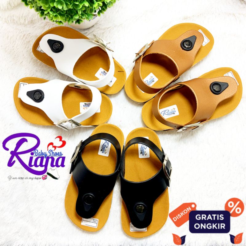 BA54 Sandal anak Birken sintetis Leather premium tebal motif Jepit murah terbaru usia 10-30 Bulan