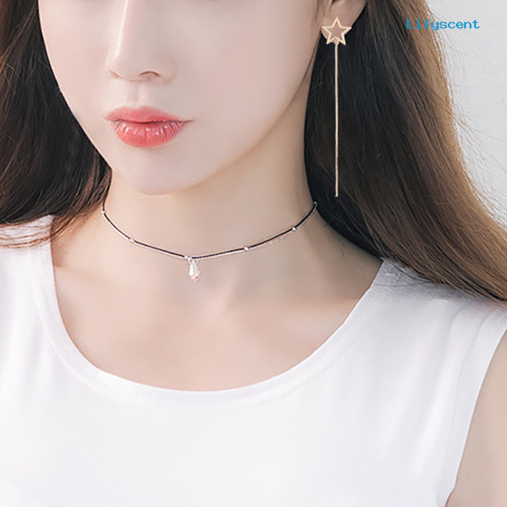 [LS] Gadis Lucu Bintang Berujung Lima Menjuntai Anting-Anting Panjang Linear Telinga Rings Drop Jewelry