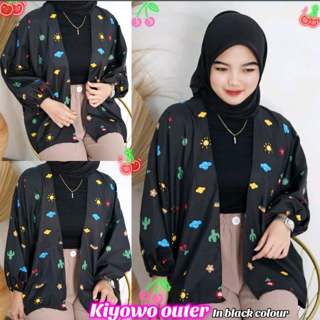 OUTER KIWOYO/ OUTER KOREAN WANITA OVERSIZE/ CARDI-HITAM