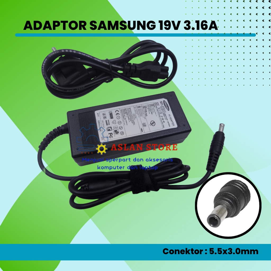 19V 3.16A 5.5*3.0Mm Power Adaptor AC Supply untuk Samsung AD-6019R AD-6019 CPA09-004A ADP-60ZH D PA-1600-66 ADP-60ZH Charger