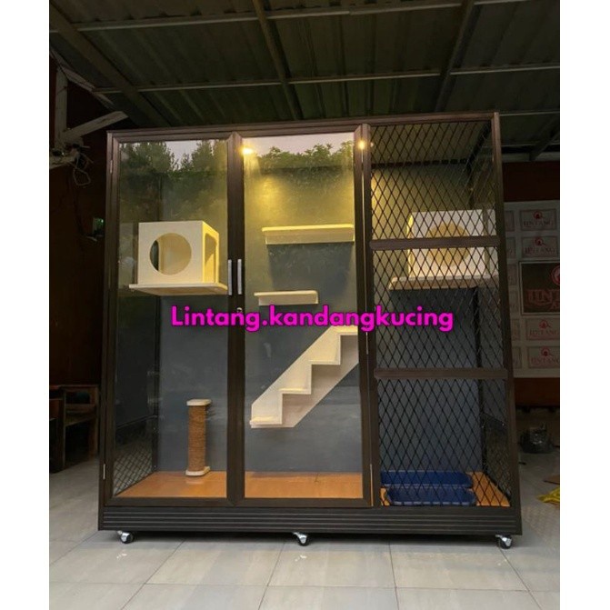 Kandang Kucing Aluminium Kaca Minimalis Cat Aquarium Cat payground
