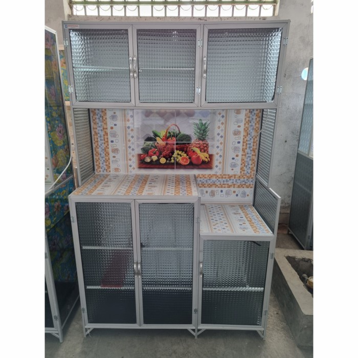 Rak Rak Piring 3 Pintu Aluminium Kaca