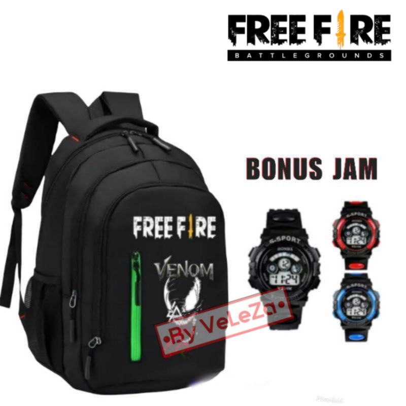 Tas Ransel Anak laki-laki Canvas Karakter Free Fire Venom gratis jam tangan sport - tas anak