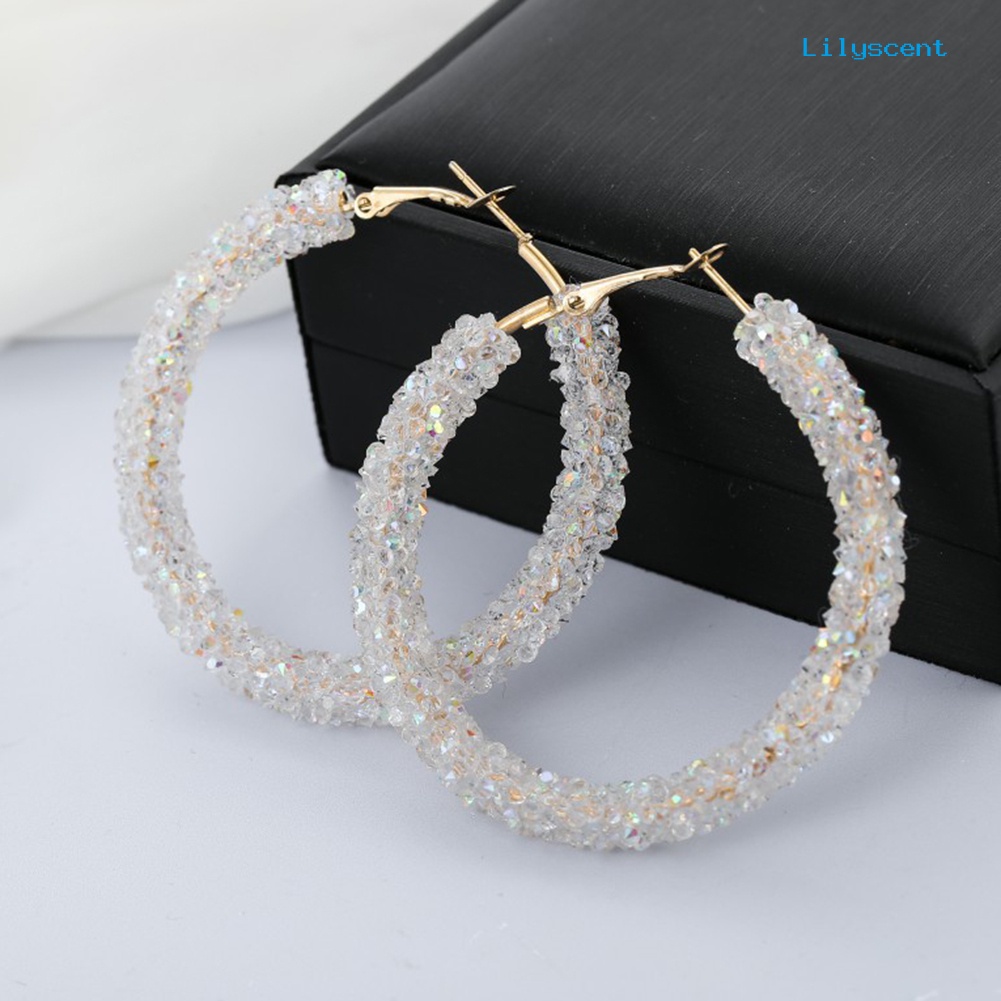 [LS] Fashion Wanita Bentuk Lingkaran Berlian Imitasi Hias Statement Hoop Earrings Jewelry