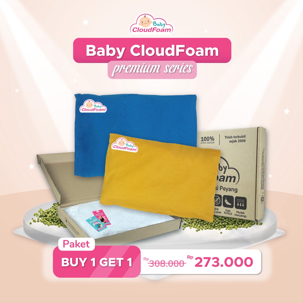 Baby Cloudfoam Paket 2 Bantal Bayi Anti Peyang Free Cetak Nama