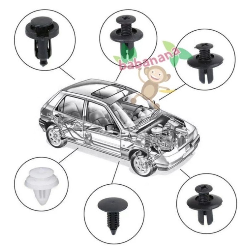 100pcs Bumper Clip Fastener Dashboard Sekrup Baut Pengencang Rivet Fender Interior Exterior Klip Kancing Baut Screw