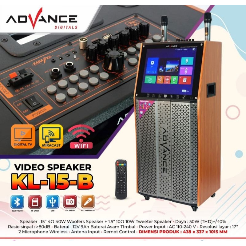 ADVANCE VIDIO SPEAKER KARAOKE BLUETOOTH LAYAR 17 INCH KL-15-B (TIDAK BISA YOUTUBE) & DAT XTR-515 PRI