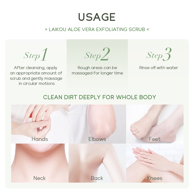 LAIKOU Aloe Vera Eksfoliasi Body Scrub Membersihkan Kulit Mati Menenangkan Jerawat Melembutkan 350g