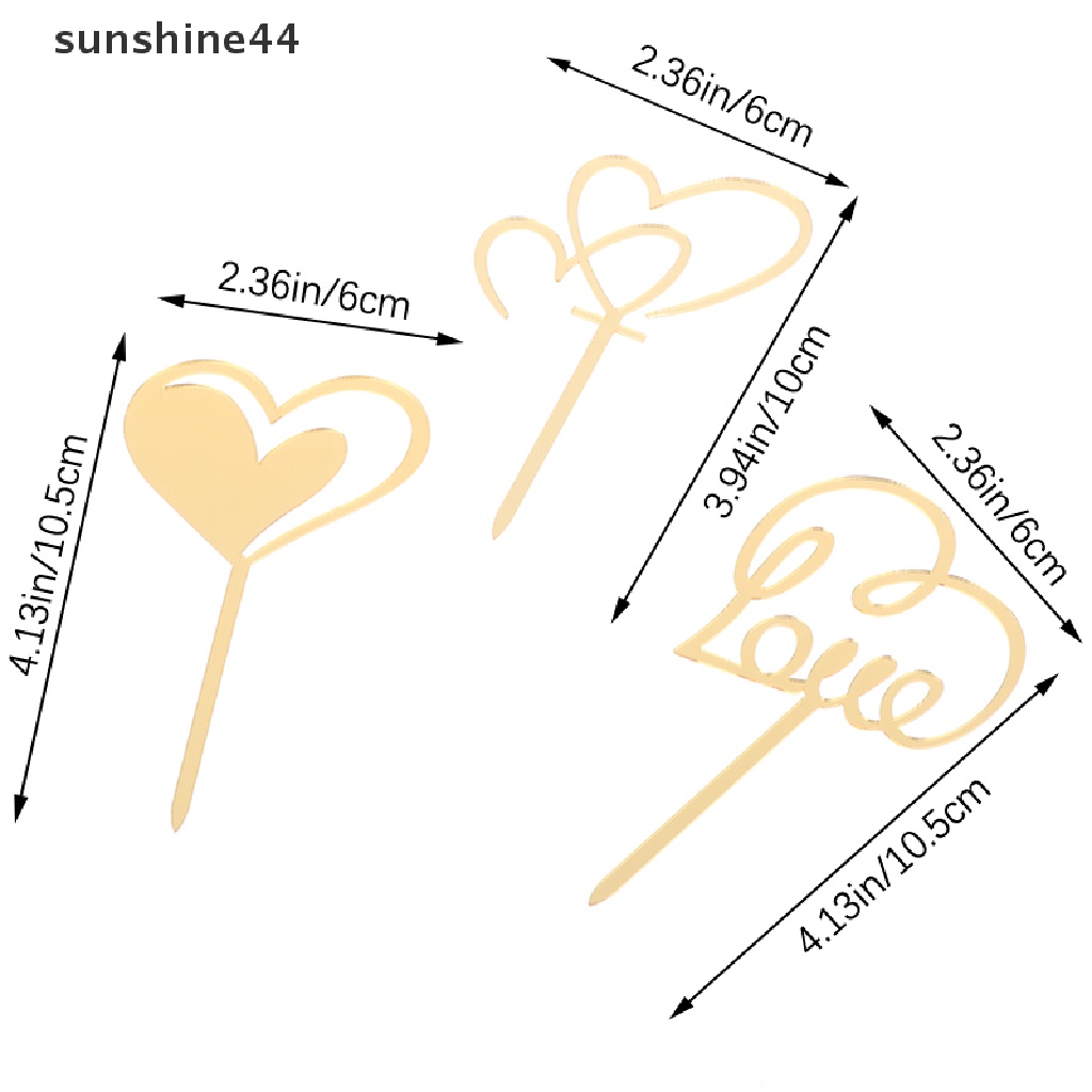 Sunshine 3Pcs/Set Akrilik Cinta Hati Kue Topper DIY Pesta Pernikahan Kue Dessert Toppers.