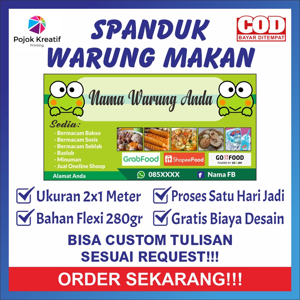 Spanduk Sepanduk Bener Banner Baner Benner Backdrop Promosi Warung Warkop Warteg Makanan Bakso Sosis