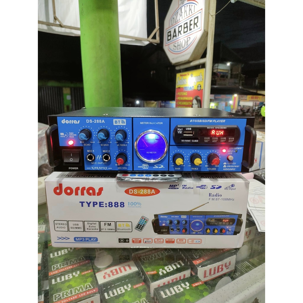 Power Amplifier AC-DC Stereo Bluetooth USB Radio Dorras DS-288A | Amplifier Dorras DS-288A Bluetooth + Stereo Karaoke + Mp3 player + FM Radio + USB - AMPLI MOBIL / AMPLIFIER MOBIL | Dorras DS-288A Power Amplifier Wireless Bluetooth Karaoke | FMS
