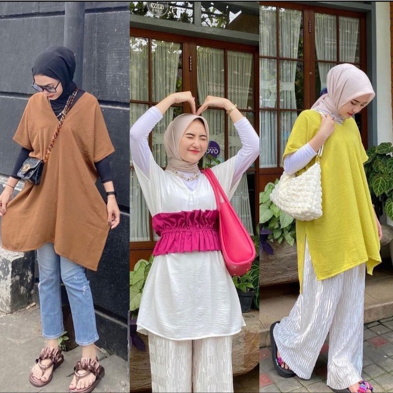 NEWW NAGITA LONG SQUARE CRINKLE AIRFLOW | CRINKLE  AIRFLOW NINA LONG SQUARE | ATASAN WANITA TUNIK