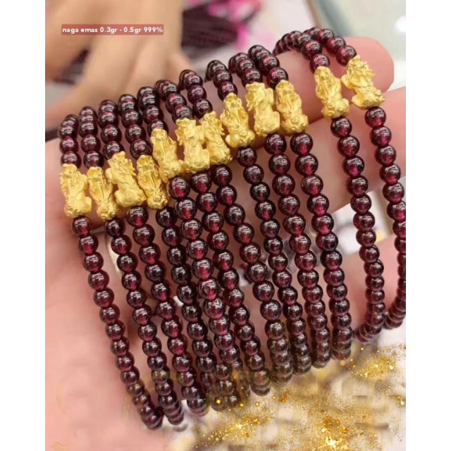 charm hongkong variasi emas 24k 999 baby mini jilin pixiu fenghui gelang batu alam keberuntungan kej
