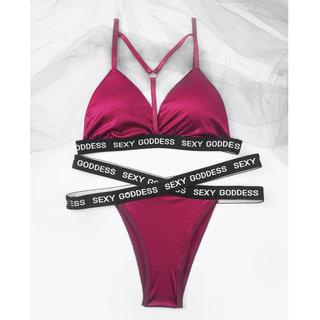 BRI* BS1030 Lingerie Wanita Sexy lingeri Set Motif Satin transparan Seksi Set + G-String Wanita-MERAH