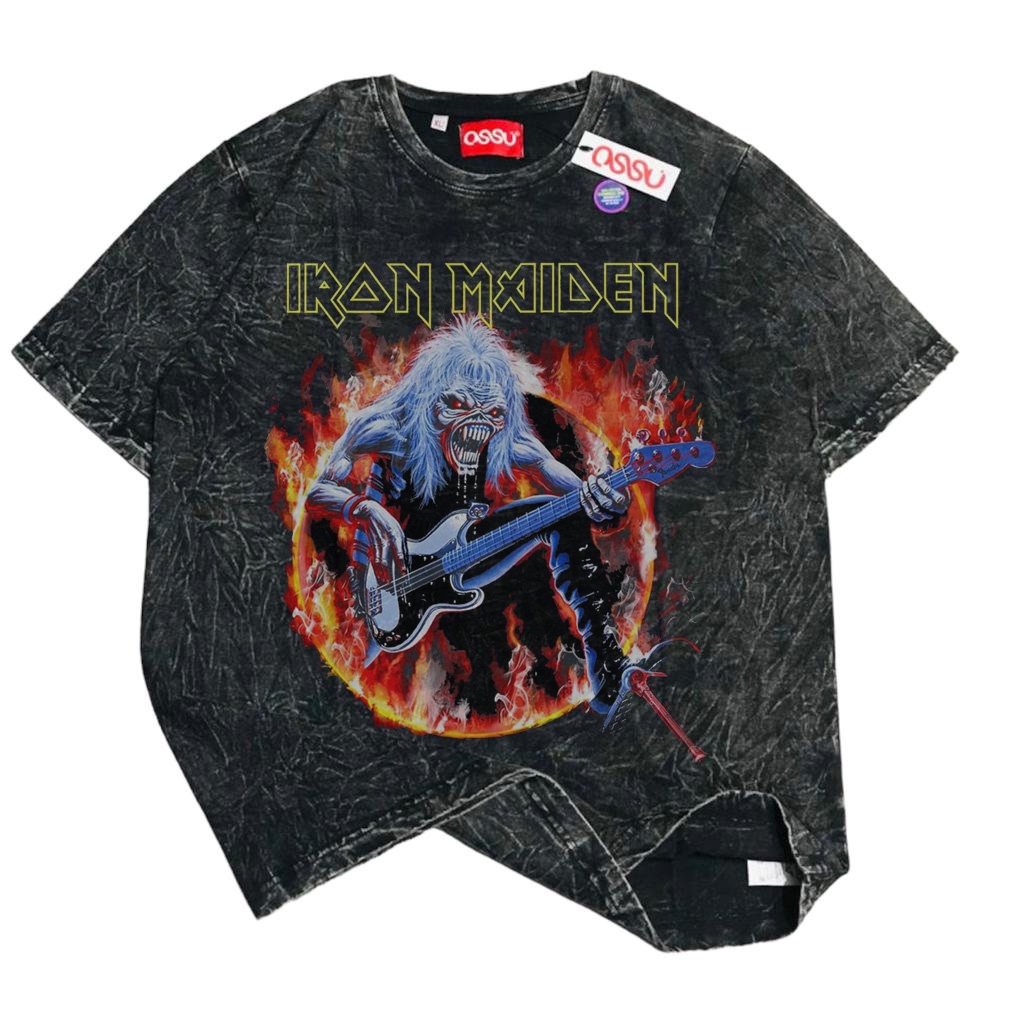 HAPI BASIC "IRON MAIDEN - GUITAR" T-Shirt | Regular T-shirt | Stone Wash Washing Washed  | Kaos Band