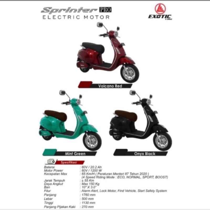 Sepeda Motor Listrik T3 Vespa Sprinter PROScopy Pasific Exotic Aki