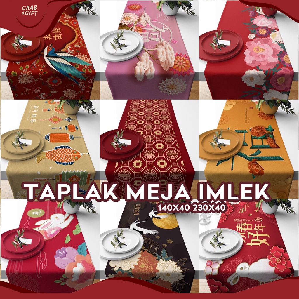 Table Runner Taplak Meja Print Edisi Imlek Chinese New Year CNY Sincia 140x40 dan 230x40 cm