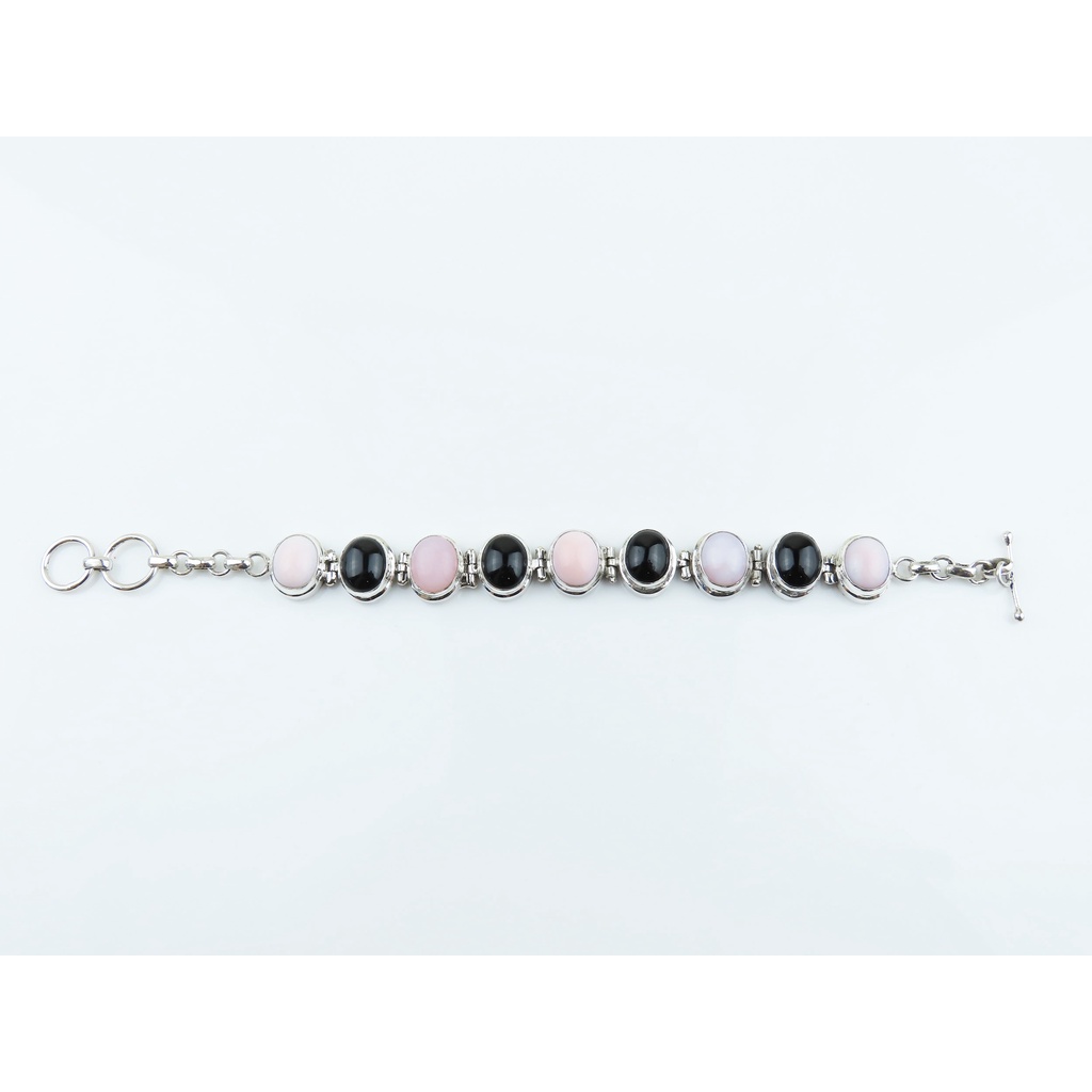 Gelang Black Onyx dan Pink Opal Perak 925