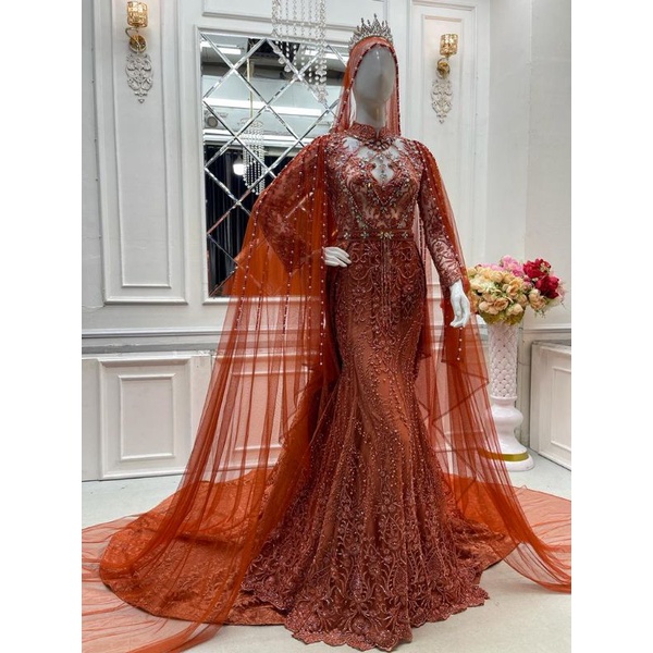 GAUN PENGANTIN SLIM DUYUNG BERKOR NOTIF TERBARU//KEBAYA WEDDING DRESS MUSLIM //BAJU PENGANTIN MEWAH FULL PAYET //GAUN PENGATEN MODERN MASSA KINI