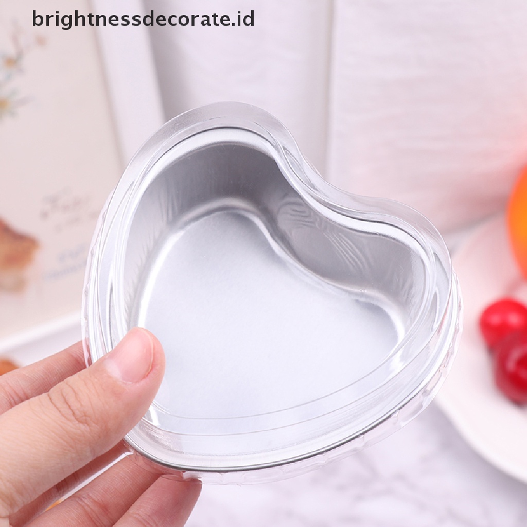 [Birth] 10pcs/set 100ML Cup Kue Aluminium Foil Berbentuk Hati Dengan Tutup Loyang Kue [ID]