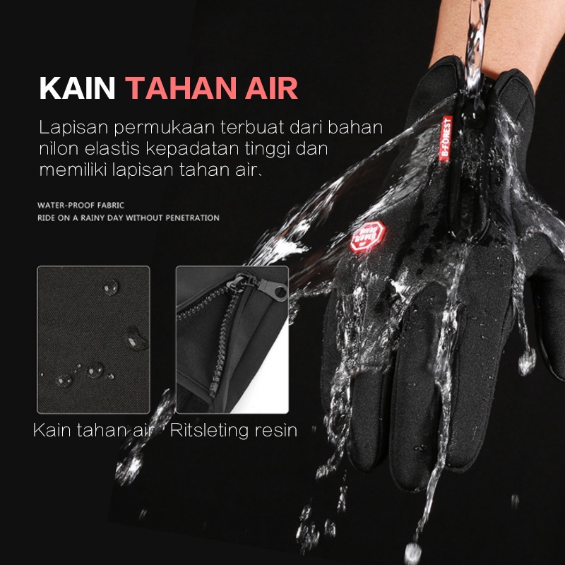 (COD) Sarung tangan Sepeda Motor Touchscreen HP handphone Zipper Resleting Waterproof Dengan Zipper Gym Sport Gloves