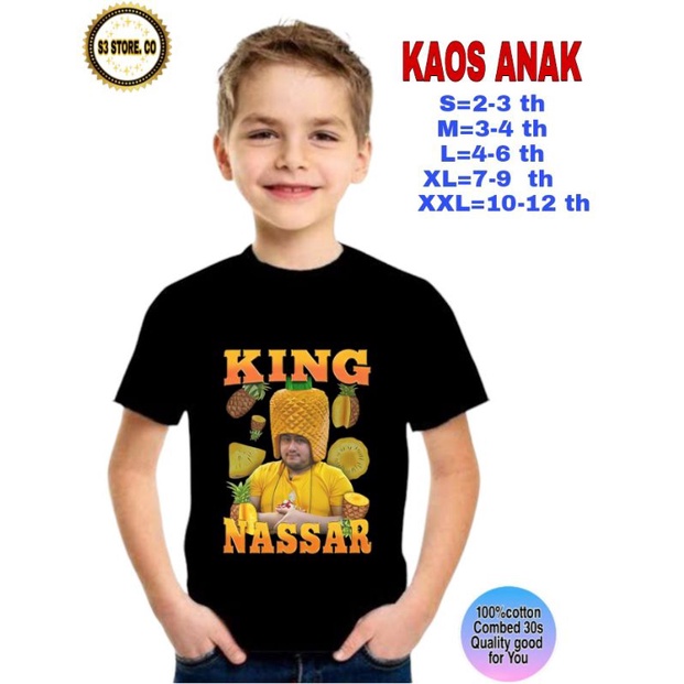 KAOS ANAK KING NASSAR / NASSAR OPPA | NASSAR NANAS kaos Dangdut T-shirt distro Hitam anak Laki-laki 