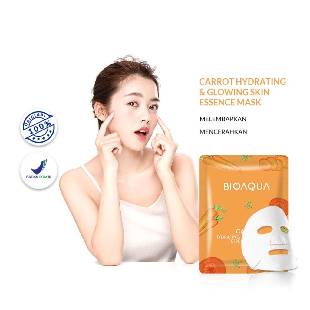 BIOAQUA Sheet Mask Carrot Brightening Moisturizing Antioxidant &amp; Anti Aging Skin Care Masker Wajah Sachet 100% Original