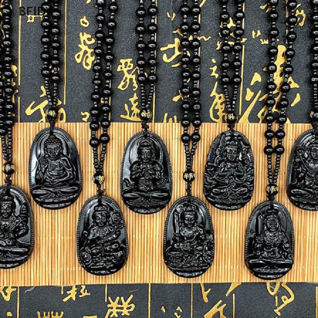 [BFID] 1pc Kalung Liontin Keberuntungan Buddha Ukir Obsidian Hitam Alami [ID]