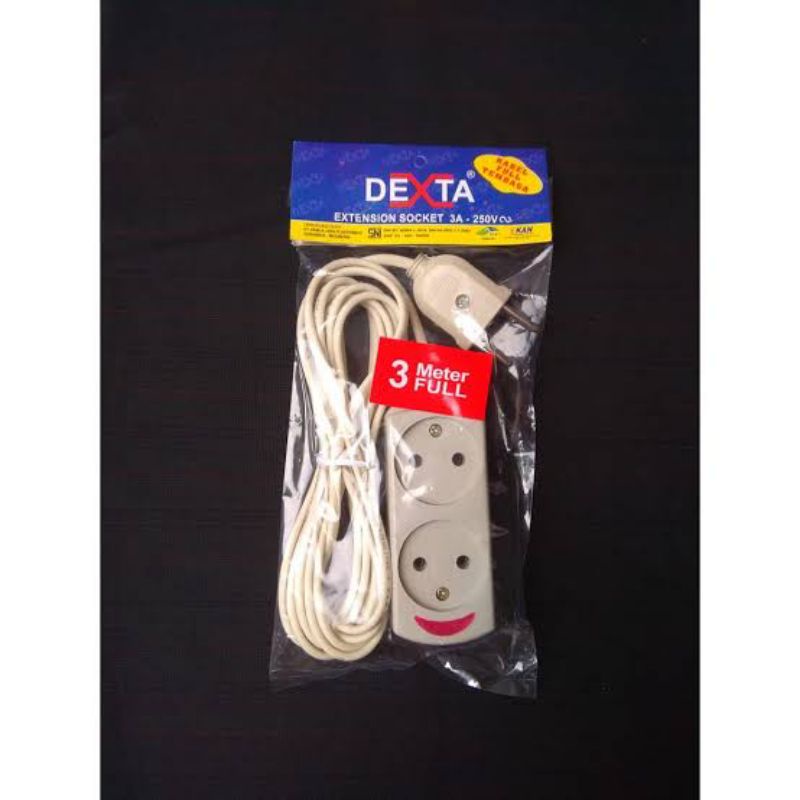 Stop Kontak Colokan Listrik Gepeng 2 Lubang + Kabel 3 Meter Full DEXTA