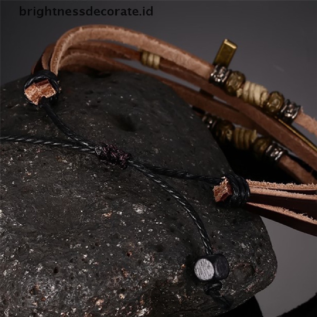 [Birth] Gelang Salib Kulit Gelang Bangles Adjustable Bohemia Rantai Gelang Pria Perhiasan [ID]