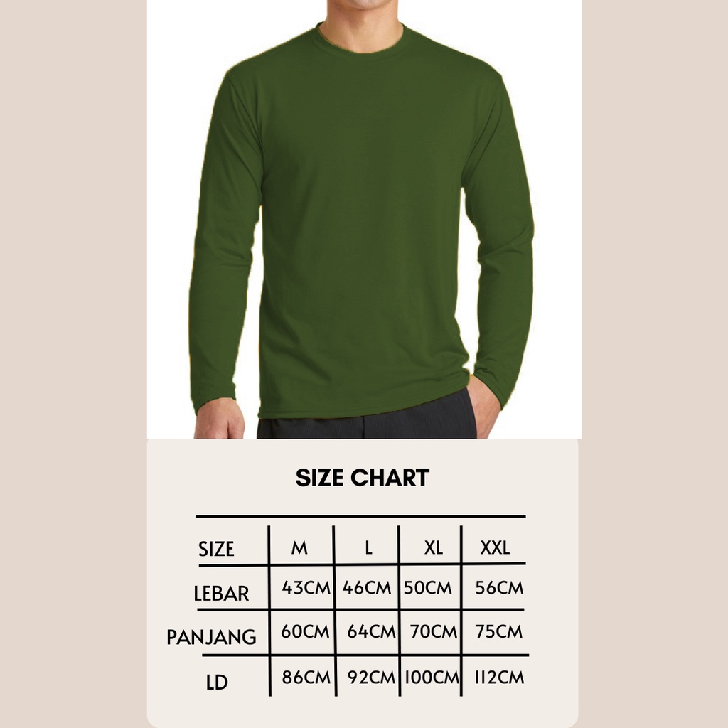 kaos polos  lengan panjang untuk wanita/pria warna army, kualitas premium