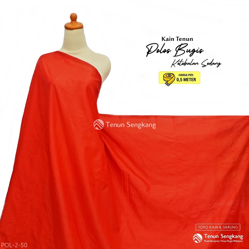 Kain Tenun Polos Ketebalan Sedang Bahan Viscose Rayon Sutra Bugis Makassar Merah - Tenun Sengkang PO