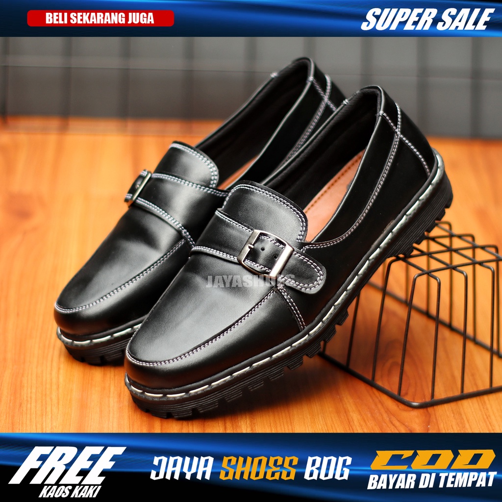 KOVIC Sepatu Formal Pria Slip On Casual Kulit Pu Original Pantopel Kasual Kerja Kantor Pns Resmi Kondangan Hitam