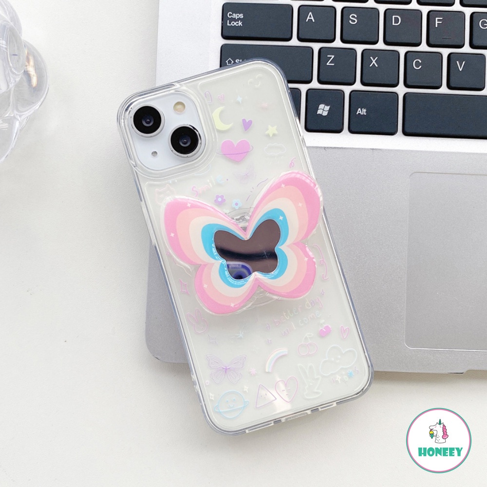 Soft Case TPU Desain Butterfly Star Moon Dengan Stand Holder Kickstand Untuk IPhone 14 13 12 11 Pro Max