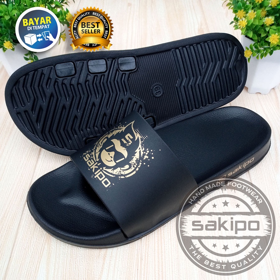 PROMO 2.2 COD SALE !! SANDAL DISTRO PRIA DEWASA REMAJA SLIDE HITAM EMAS TRENDI KEKINIAN RINGAN NYAMAN DIPAKAI / SANDAL TAHAN AIR TRENDI  / SAKIPO