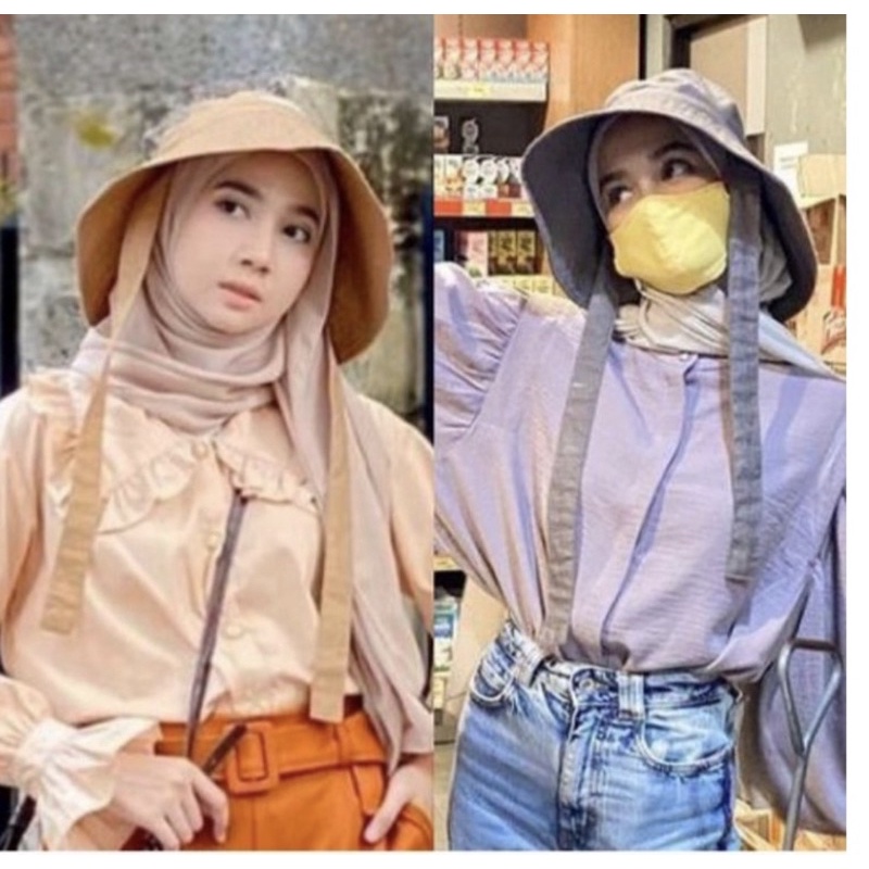 TOPI BUCKET Hat HIJAB wide hat pria wanita tali panjang Termurah