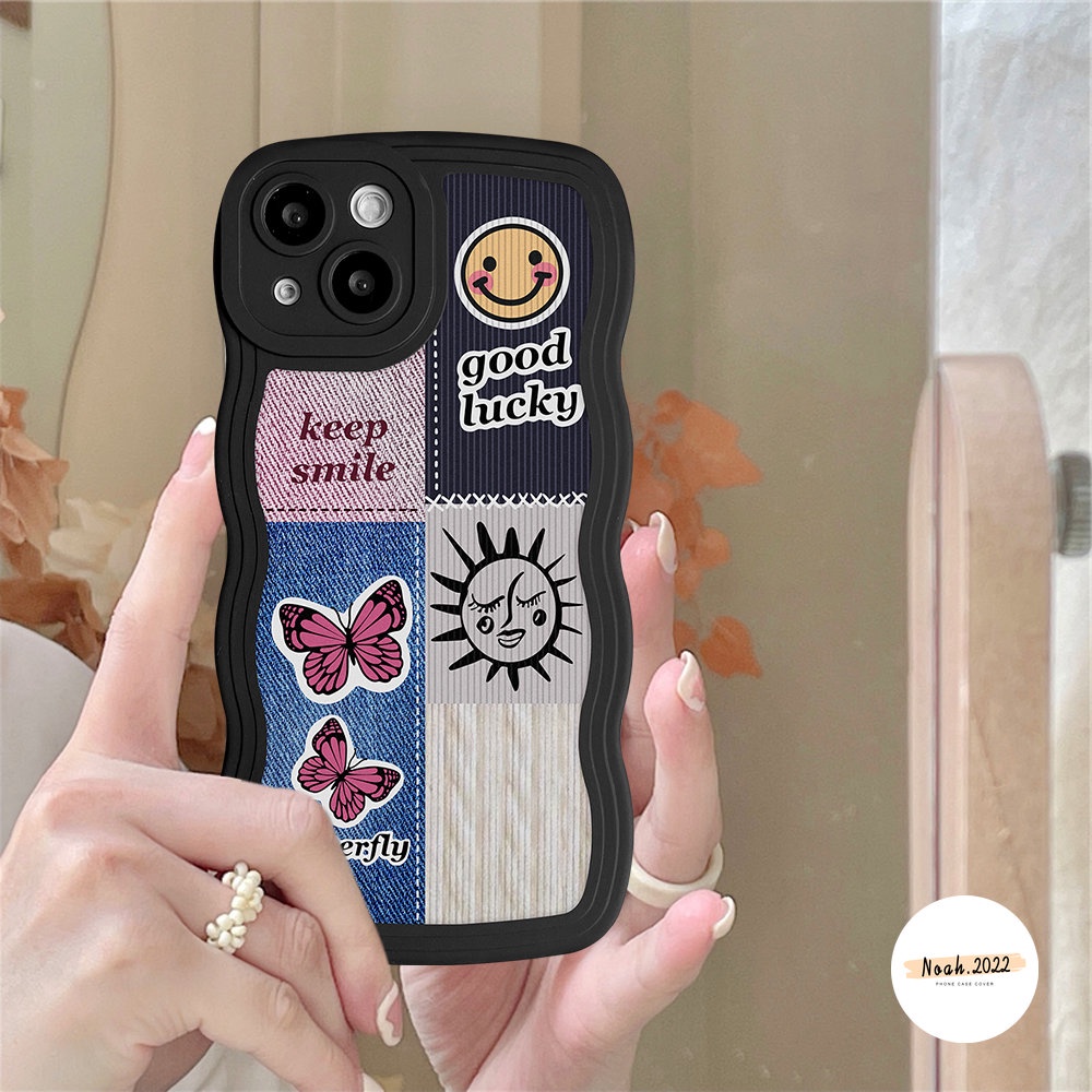 IPHONE Soft Case Kompatibel Untuk Iphone14Plus13 12 11 Pro Max6 6s 7 8 Plus X Xr Xs Max SE 2020 Label Sambungan Lucu Smiley Face TPU Phone Case Wave Edge Back Cover