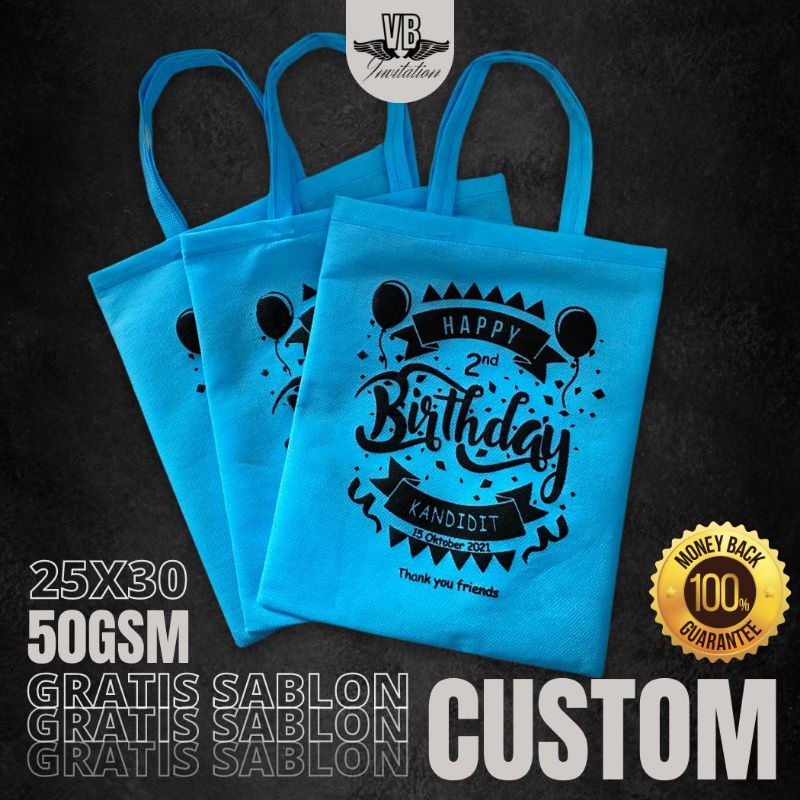 TAS SNACK ULTAH ANAK TASYAKURAN KHITAN AQIQAH FREE CUSTOM SABLON TERMURAH KEKINIAN F 25X30 50gsm