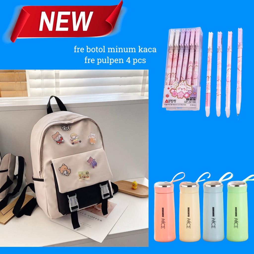 Tas Sekolah Anak Perempuan SD SMP SMA Ransel Kerja ORIGINAL Tas Sekolah Anak Laki-Laki Free Botol Minum Kaca