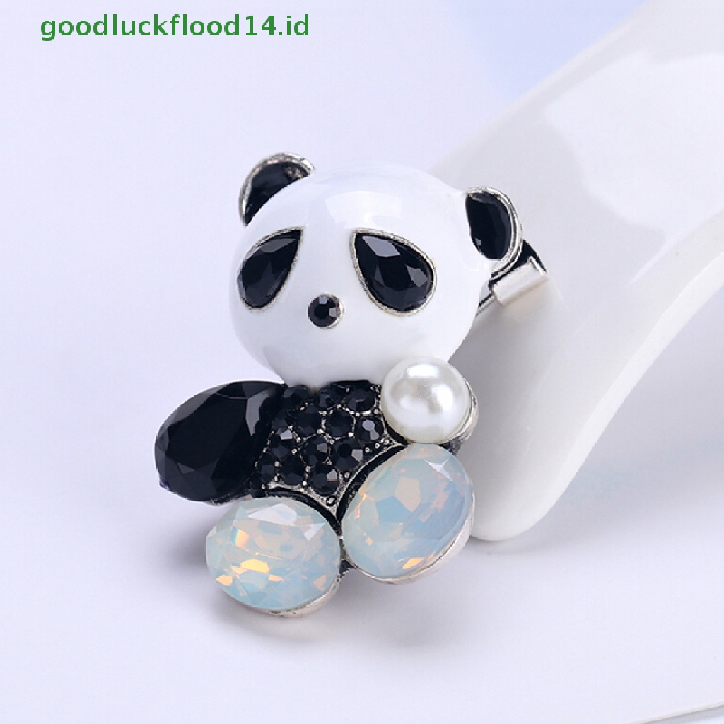 [GOOGFOUR] Fashion Pernikahan Pengantin Kristal Enamel Hewan Panda Korsase Perjamuan Bros Pin [Atas]